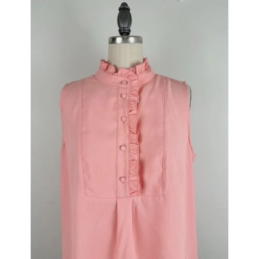 J. CREW Top Size 4 Pink Coral Sleeveless Blouse Size 4 Ruffle Collar Preppy